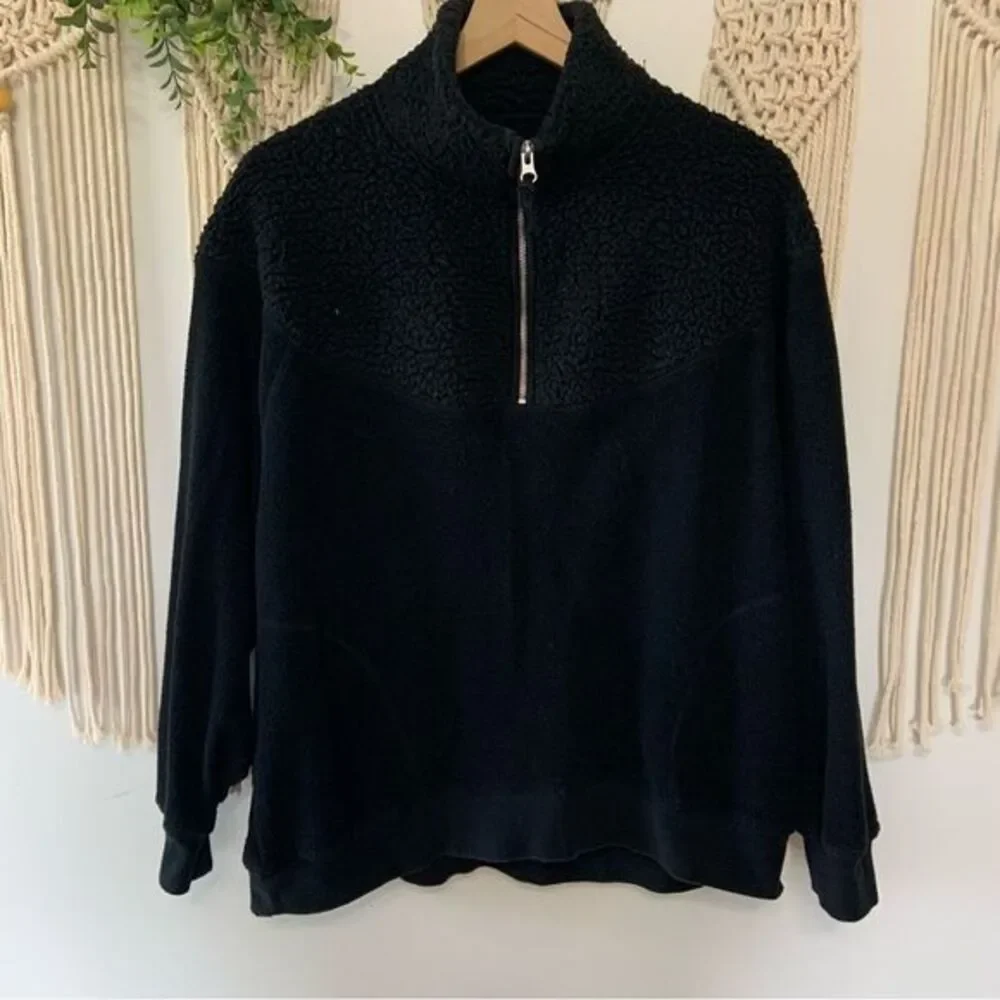 AERIE‎ Women’s Hometown Holiday Quarter Zip Fleece Sweatshirt Black Small - Picture 3 of 16